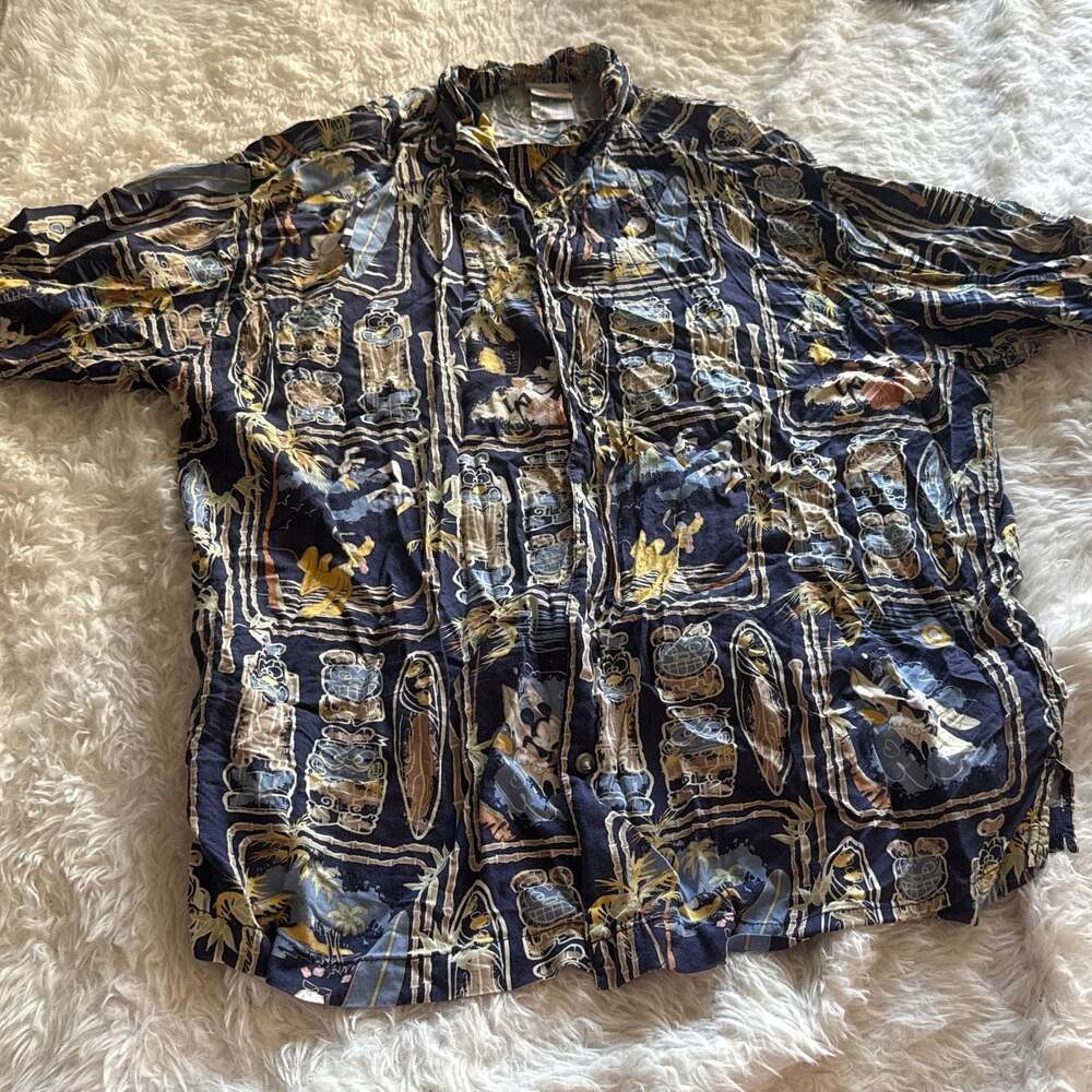 Vintage‎ Disney Store Donald Duck & Tiki Friends Hawaiian Button Up Shirt